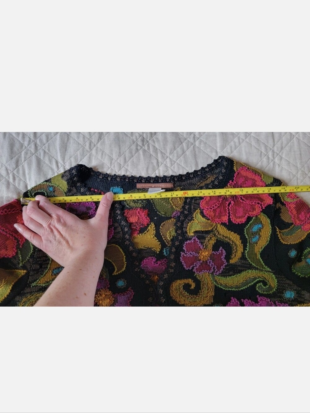 Peruvian Connection art knit handmade pima cotton cardigan XL floral Peru - Picture 6 of 16